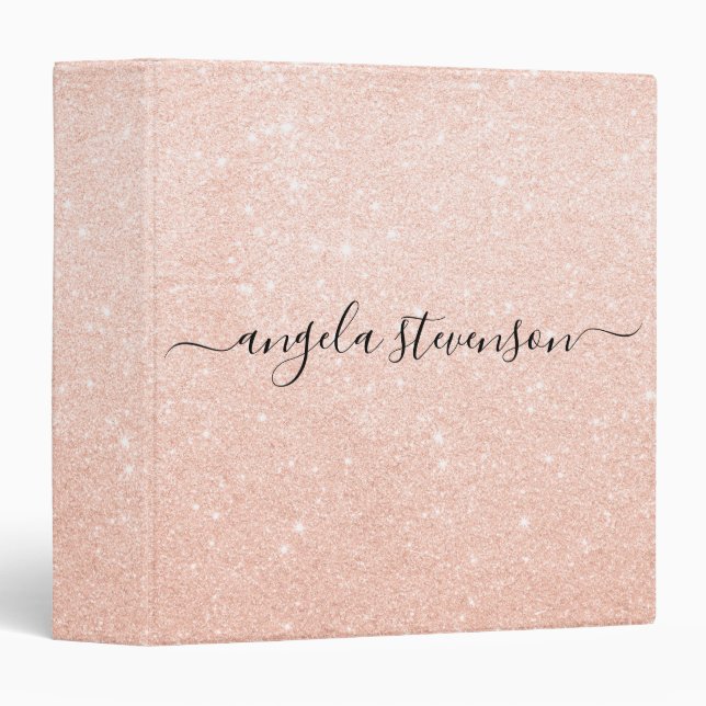 Elegant modern stylish rose gold glitter 3 ring binder (Front/Spine)