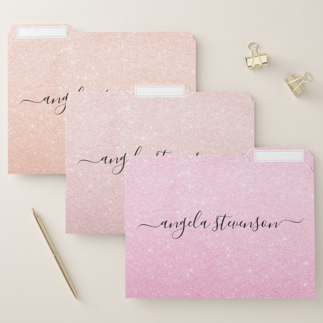 Elegant modern stylish rose gold glitter file folder (Set)
