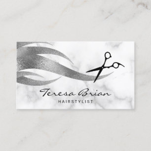 Elegant modern stylish silver scissors hairstylist business card