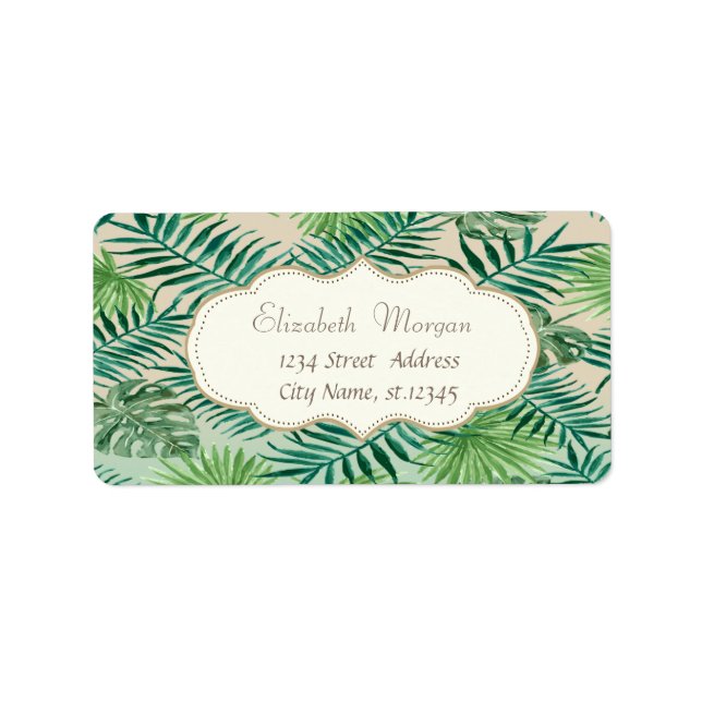 Elegant Modern Stylish,Tropical Palm Leaves Label (Front)