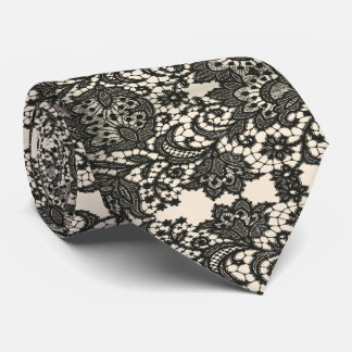 Elegant Modern Stylish Vintage Beige Black Lace Neck Tie