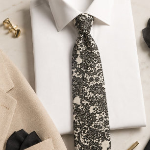 Elegant Modern Stylish Vintage Beige Black Lace Neck Tie