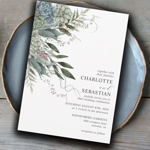 Elegant Modern Succulent Floral Wedding Invitation