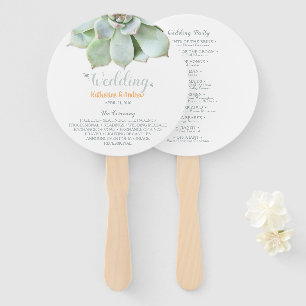 Elegant Modern Succulent Wedding Program Hand Fan