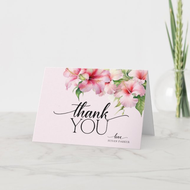 Elegant Modern Summer Tropical Floral Thank You Card (Front)