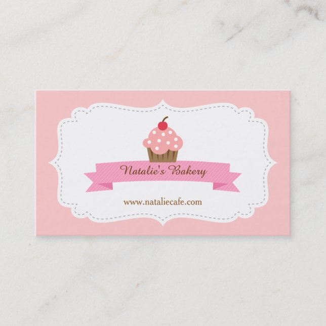Elegant, Modern, Sweet Pink Cupcake, Bakery Business Card (Front)