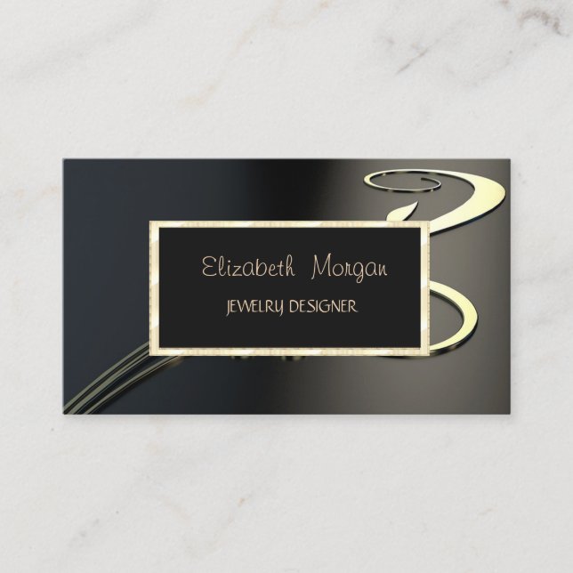 Elegant Modern Swirl, Gold Frame Jewelry Designer Business Card (Front)
