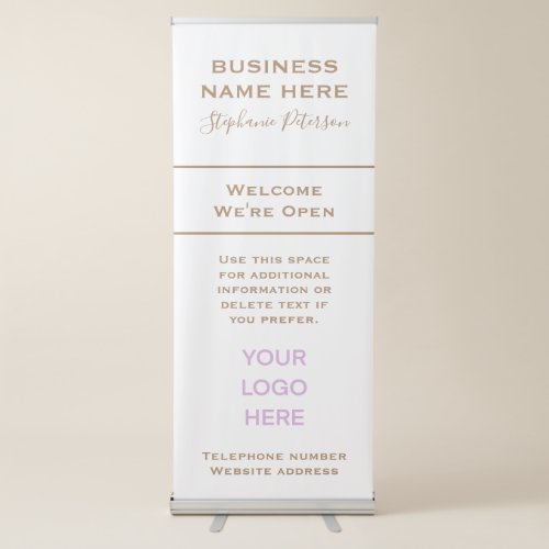 Elegant Modern Tan on White Logo Custom Business Retractable Banner