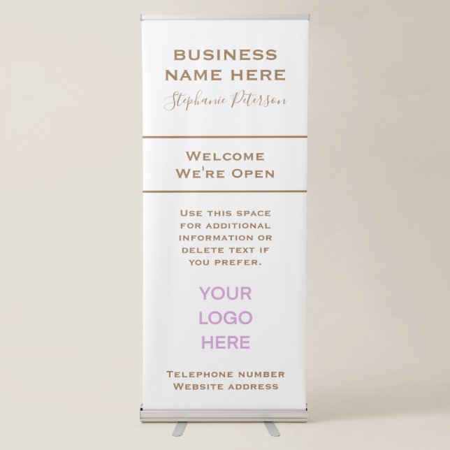 Elegant Modern Tan on White Logo Custom Business Retractable Banner (Front)