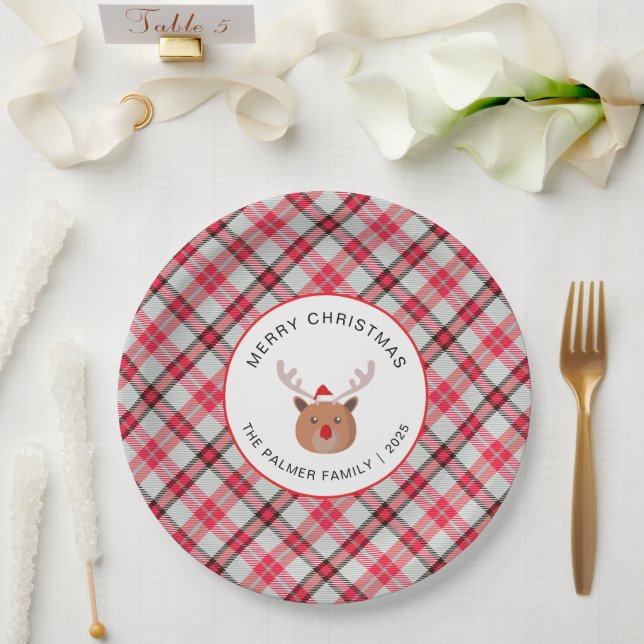 Elegant Modern Tartan Plaid Christmas Family Paper Plates (Wedding)