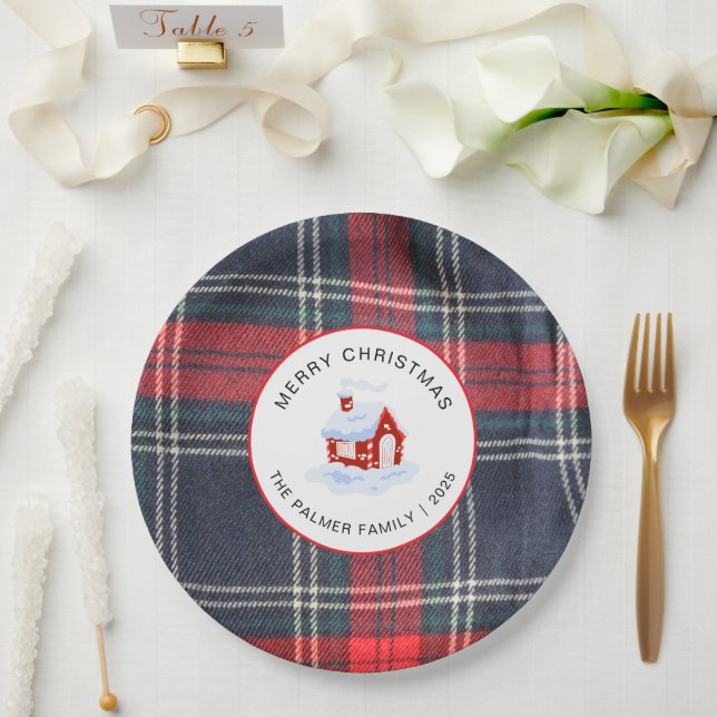 Elegant Modern Tartan Plaid Christmas Family Paper Plates (Wedding)