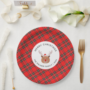 Elegant Modern Tartan Plaid Christmas Family Paper Plates
