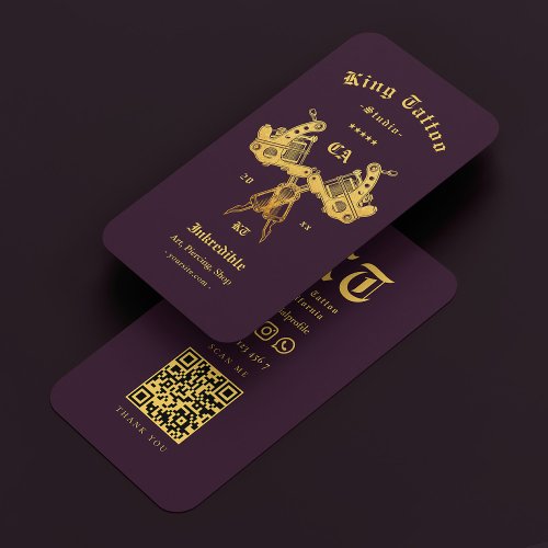 Elegant Modern Tattoo Artist Dark Purple Gold Business Card