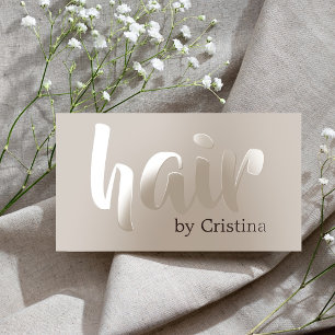 Elegant Modern Taupe Brown Hair Stylist Raised Spot UV Business Card