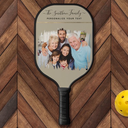  Elegant Modern Taupe  Gold Add Your Photo Family Pickleball Paddle