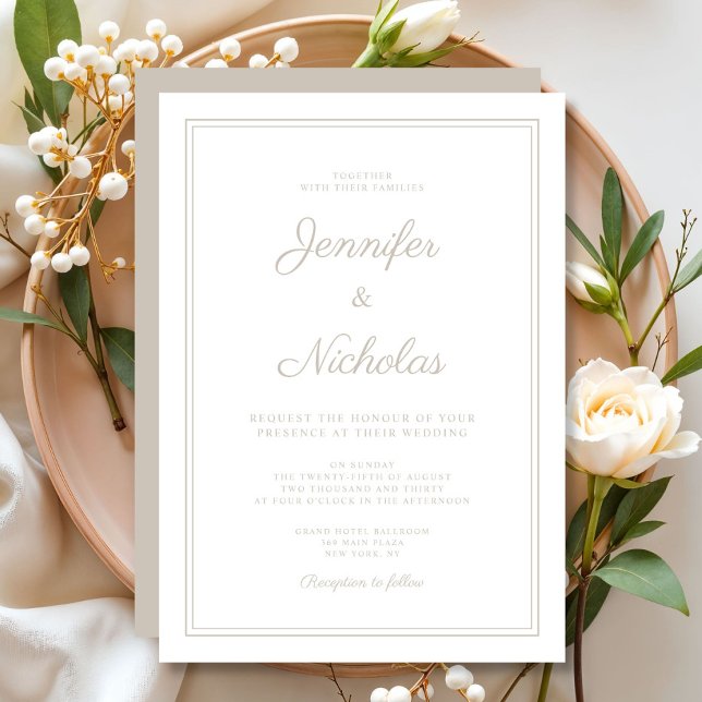 Elegant Modern Taupe Script Wedding Invitation (Elegant Modern Taupe Script Wedding Invitation)