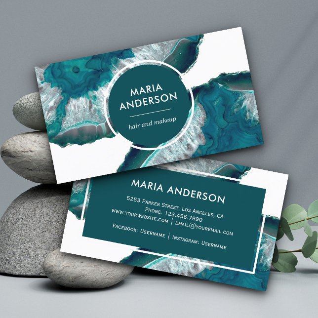 Elegant Modern Teal Agate Geode Gemstone Business Card (Creator Uploaded)