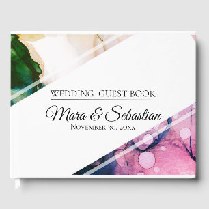 *~* Elegant Modern Teal Peach Watercolor Wedding Guest Book