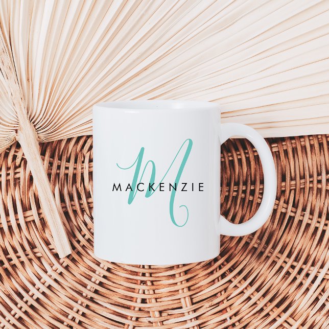 Elegant Modern Teal Script Monogram Coffee Mug (Creator Uploaded)