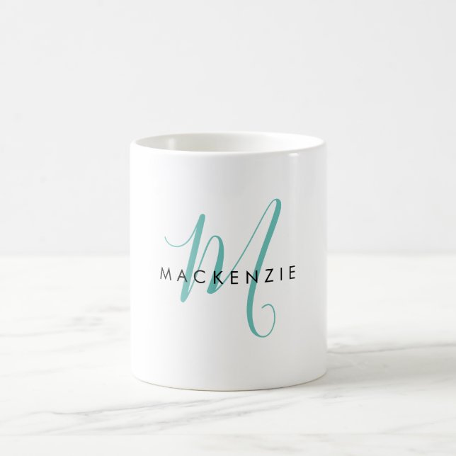 Elegant Modern Teal Script Monogram Coffee Mug (Center)