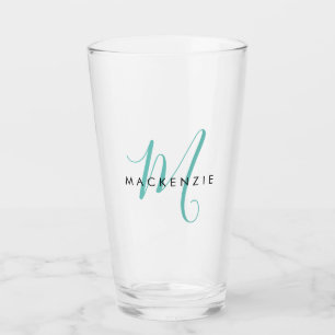 Elegant Modern Teal Script Monogram Glass