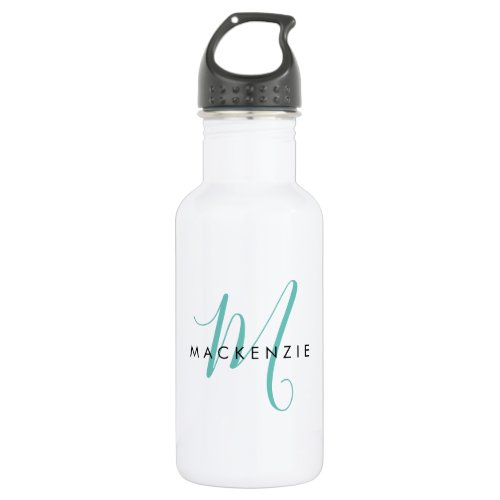 Elegant Modern Teal Script Monogram Stainless Steel Water Bottle