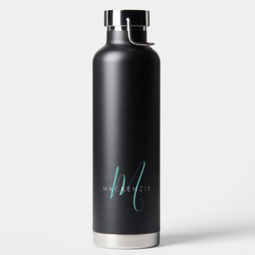 Elegant Modern Teal Script Monogram Water Bottle