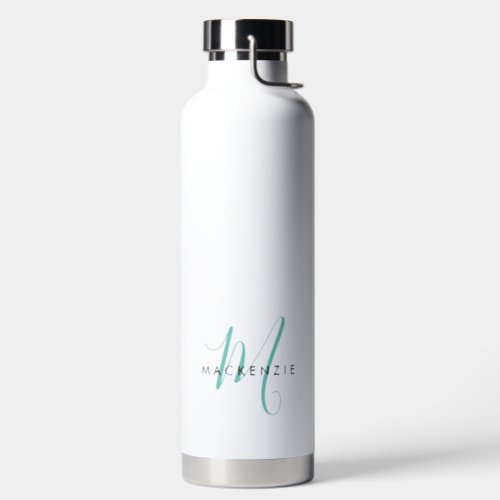 Elegant Modern Teal Script Monogram Water Bottle