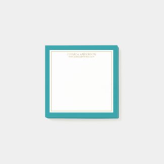Elegant & Modern Teal/White/Gold Personalized Post-it Notes