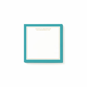 Elegant & Modern Teal/White/Gold Personalized Post-it Notes