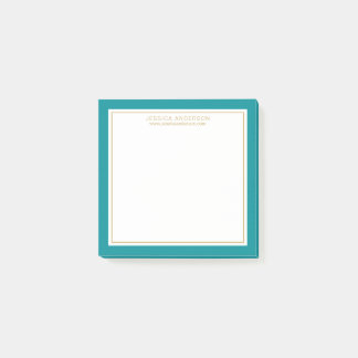 Elegant & Modern Teal/White/Gold Personalized Post-it Notes