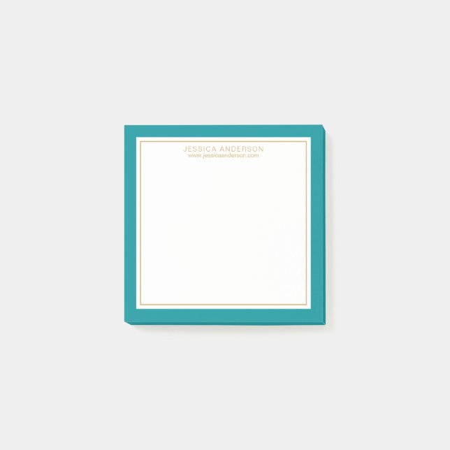 Elegant & Modern Teal/White/Gold Personalized Post-it Notes (Front)