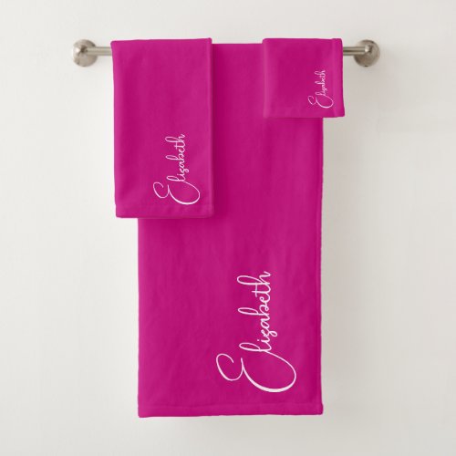 Elegant Modern Template Feminine Name Viva Magenta Bath Towel Set
