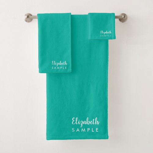 Elegant Modern Template Handwritten Name Best Teal Bath Towel Set