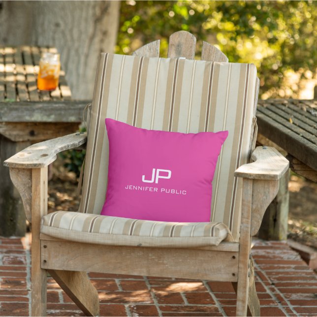  Elegant Modern Template Hot Pink Monogram Name Outdoor Pillow (Chair)