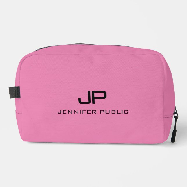 Elegant Modern Template Monogram Pink Solid Color Dopp Kit (Front)