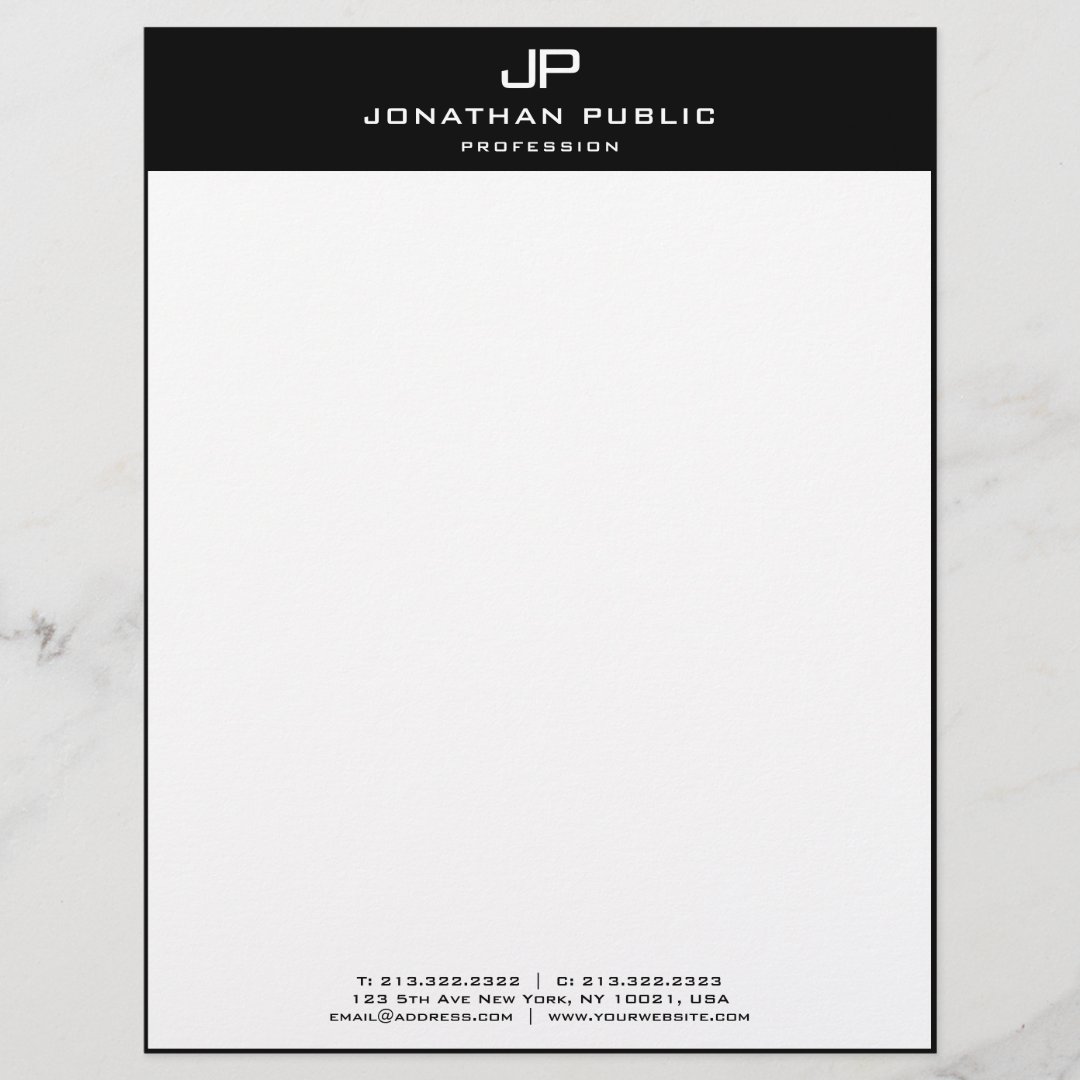 Elegant Modern Template Monogrammed Black White Letterhead | Zazzle