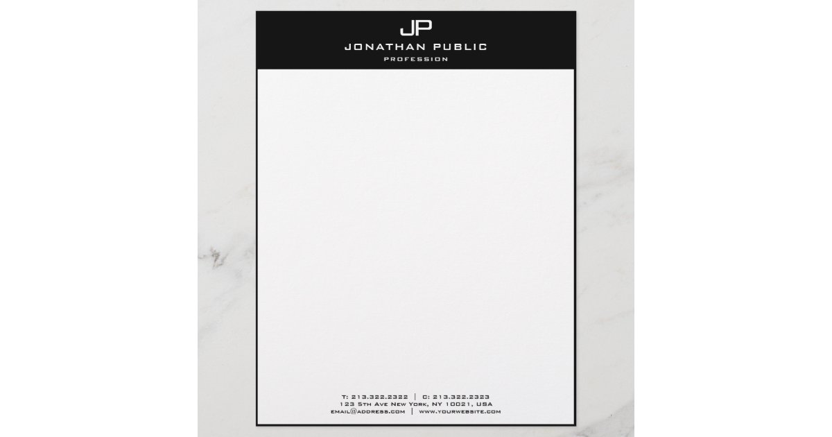 Elegant Modern Template Monogrammed Black White Letterhead | Zazzle