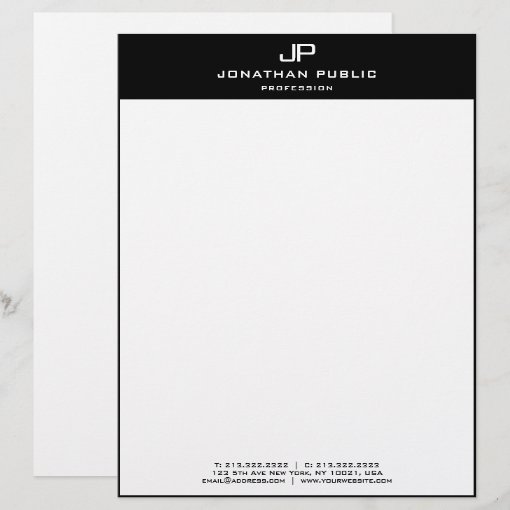 Elegant Modern Template Monogrammed Black White Letterhead | Zazzle