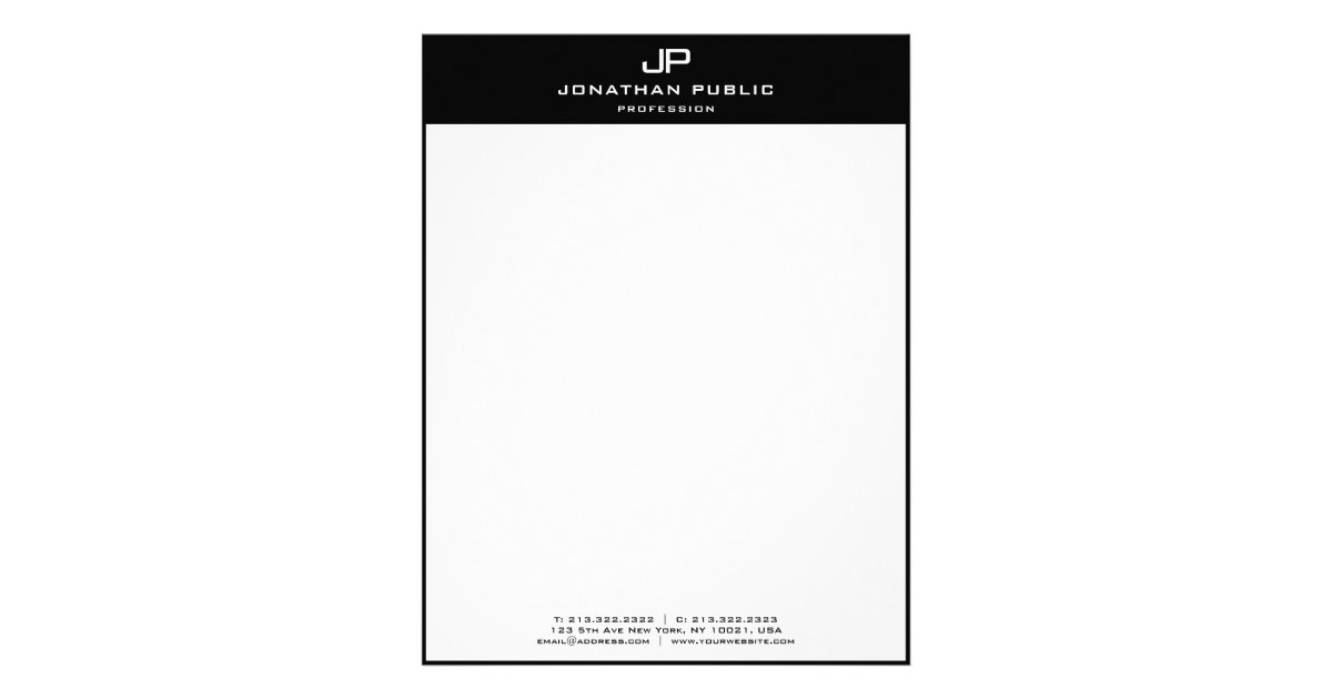 Elegant Modern Template Monogrammed Black White Letterhead | Zazzle.com