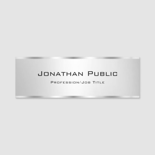 Elegant Modern Template Personalized Faux Silver Name Tag