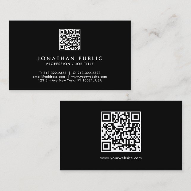 Elegant Modern Template QR Code Black And White Business Card (Front/Back)