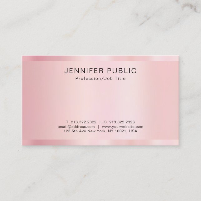 Elegant Modern Template Rose Gold Professional Business Card (Front)