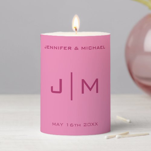 Elegant Modern Template Wedding Monogram Pink Pillar Candle