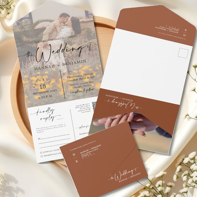 Elegant Modern Terracotta Boho Arch QR Code Photo All In One Invitation (Creator Uploaded)