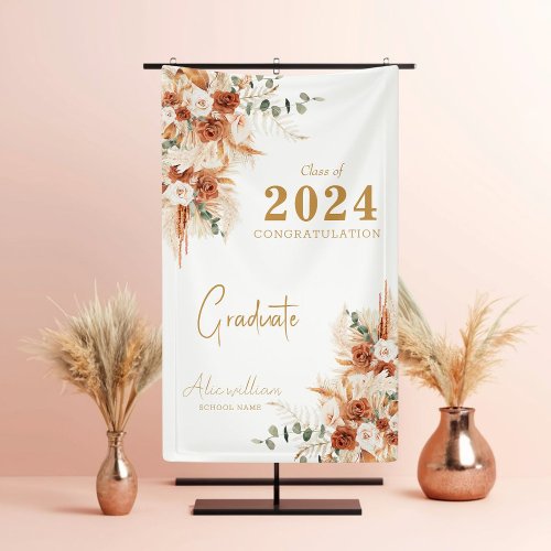 Elegant Modern Terracotta Boho Graduation Party  Banner