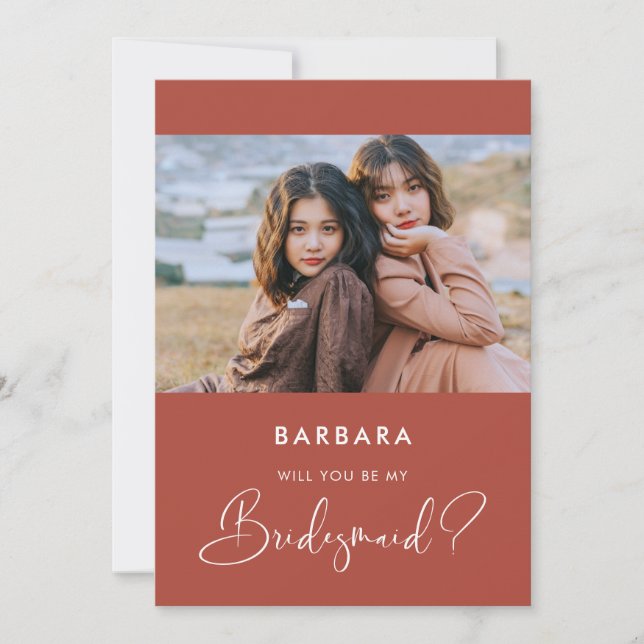 Elegant modern Terracotta Bridesmaid proposal card (Front)