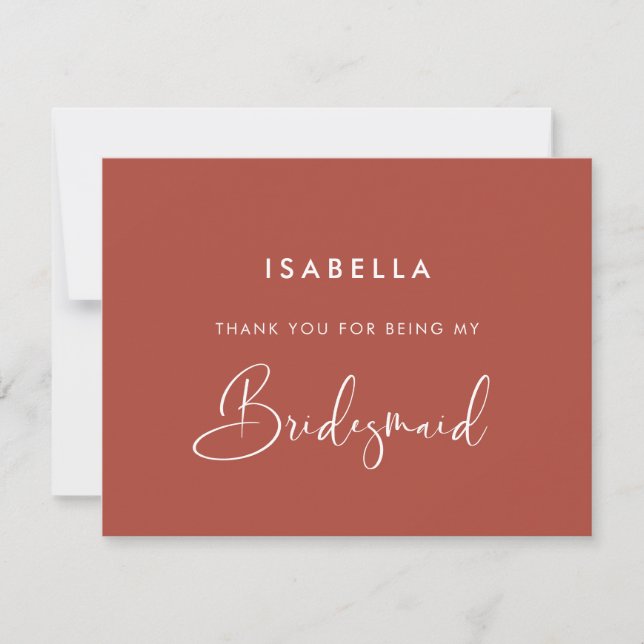 Elegant & Modern Terracotta Bridesmaid Thank You Card (Front)