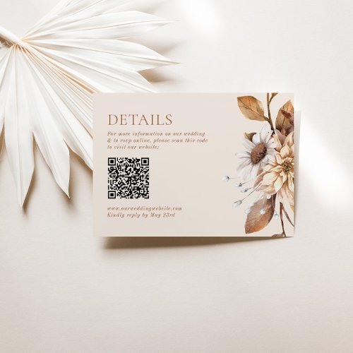 Elegant Modern Terracotta Floral Boho Fall QR Code Enclosure Card