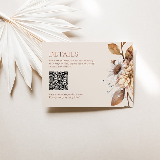 Elegant Modern Terracotta Floral Boho Fall QR Code Enclosure Card (Creator Uploaded)